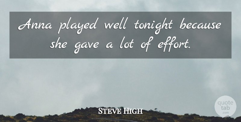 Steve High Quote About Anna, Gave, Played, Tonight: Anna Played Well Tonight Because...