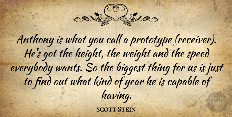 Scott Stein Quote About Biggest, Call, Capable, Everybody, Prototype: Anthony Is What You Call...