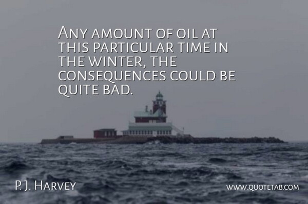 P. J. Harvey Quote About Amount, Consequences, Oil, Particular, Quite: Any Amount Of Oil At...