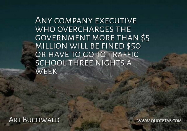 Art Buchwald Quote About Company, Executive, Government, Million, Nights: Any Company Executive Who Overcharges...