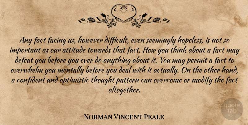 Norman Vincent Peale Quote About Inspirational, Attitude, Optimistic: Any Fact Facing Us However...