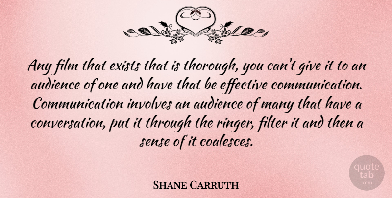 Shane Carruth Quote About Communication, Filter, Involves: Any Film That Exists That...