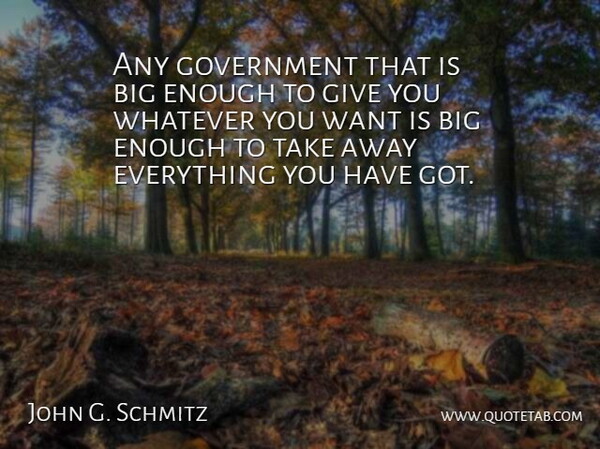 John G. Schmitz Quote About Government, Whatever: Any Government That Is Big...