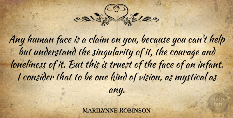 Marilynne Robinson Quote About Loneliness, Vision, Faces: Any Human Face Is A...