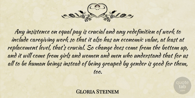 Gloria Steinem Quote About Girl, Men, Equal Pay: Any Insistence On Equal Pay...