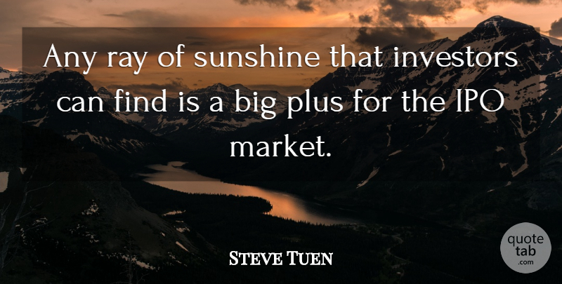 Steve Tuen Quote About Investors, Plus, Ray, Sunshine: Any Ray Of Sunshine That...