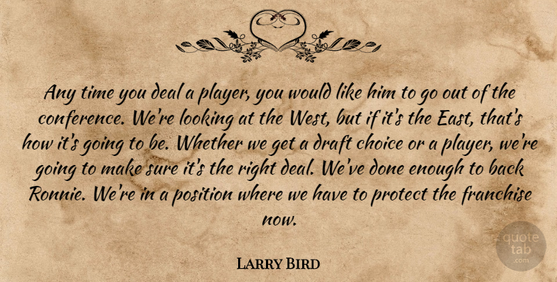 Larry Bird Quote About Choice, Deal, Draft, Franchise, Looking: Any Time You Deal A...