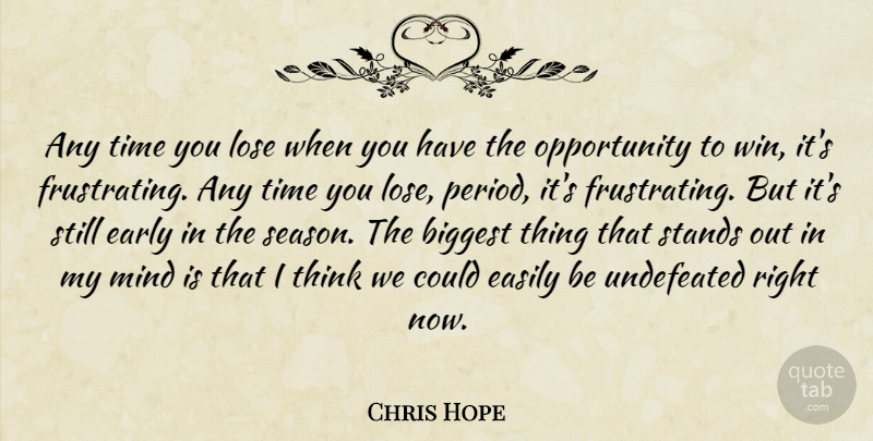 Chris Hope Quote About Biggest, Early, Easily, Lose, Mind: Any Time You Lose When...