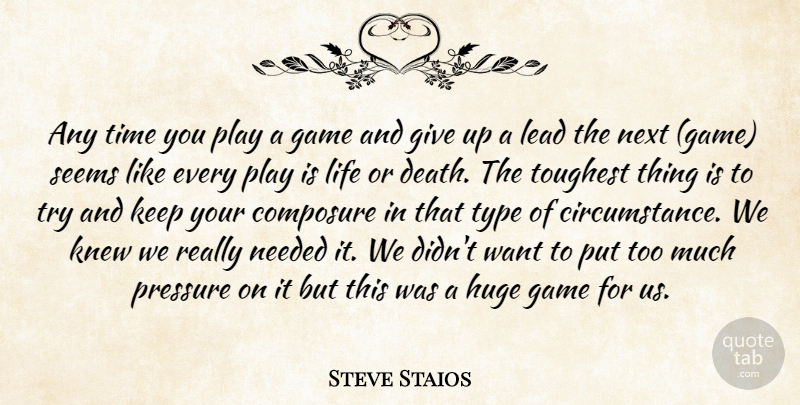 Steve Staios Quote About Composure, Game, Huge, Knew, Lead: Any Time You Play A...
