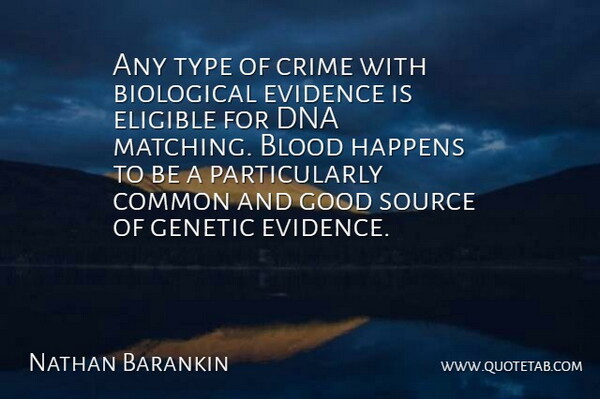 Nathan Barankin Quote About Biological, Blood, Common, Crime, Dna: Any Type Of Crime With...