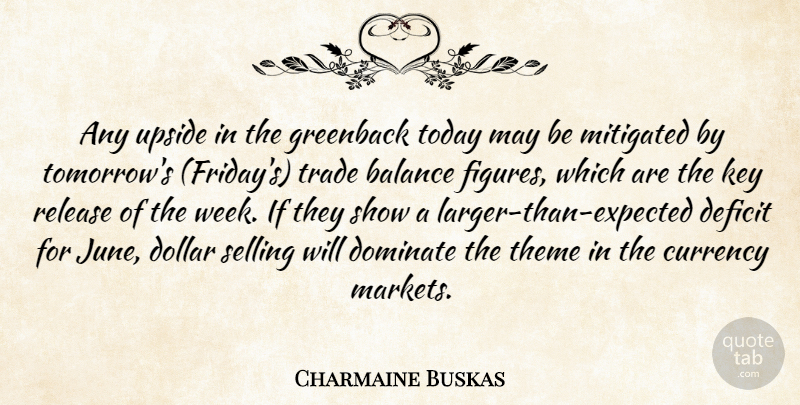 Charmaine Buskas Quote About Balance, Currency, Deficit, Dollar, Dominate: Any Upside In The Greenback...