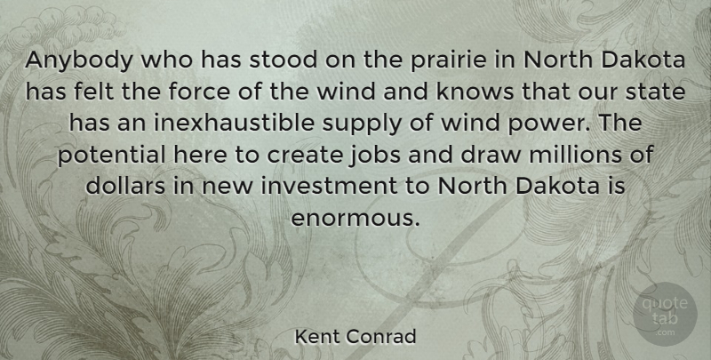 Kent Conrad Quote About Jobs, Wind, Dollars: Anybody Who Has Stood On...