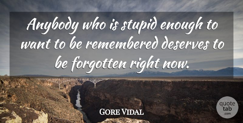 Gore Vidal Quote About Deserves, Remembered: Anybody Who Is Stupid Enough...