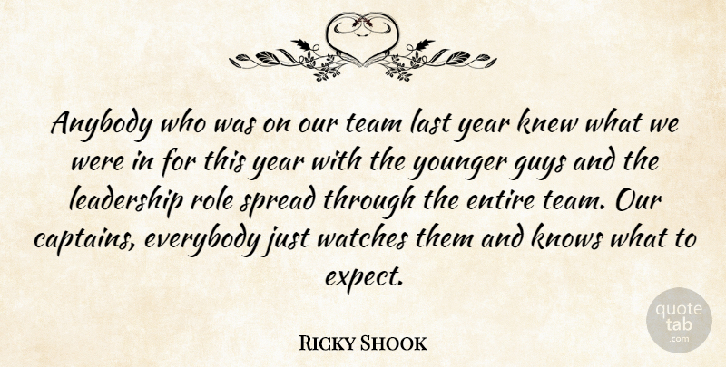 Ricky Shook Quote About Anybody, Entire, Everybody, Guys, Knew: Anybody Who Was On Our...