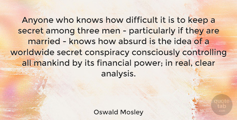 Oswald Mosley Quote About Real, Men, Ideas: Anyone Who Knows How Difficult...
