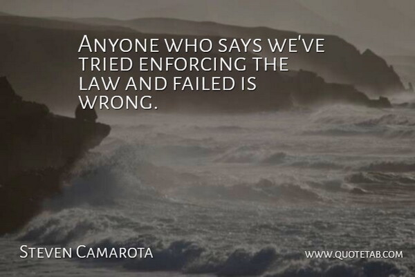 Steven Camarota Quote About Anyone, Enforcing, Failed, Law, Says: Anyone Who Says Weve Tried...