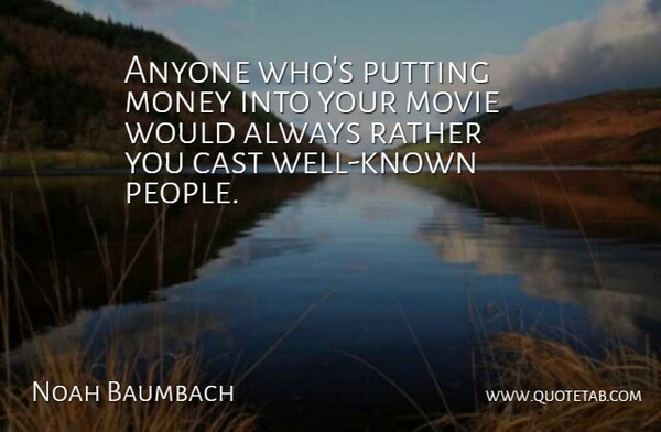Noah Baumbach Quote About People, Well Known, Wells: Anyone Whos Putting Money Into...
