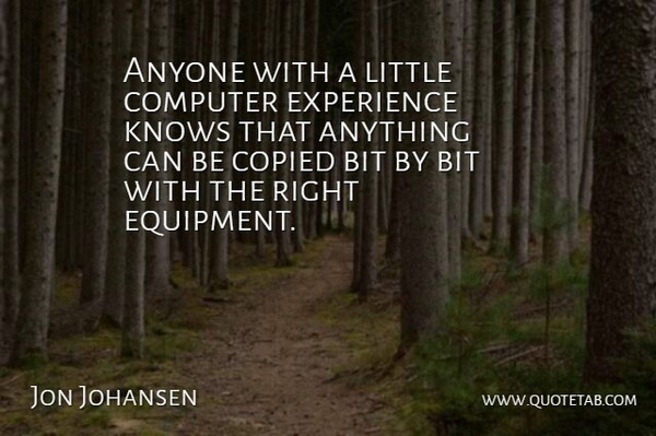 Jon Johansen Quote About Anyone, Bit, Computer, Copied, Experience: Anyone With A Little Computer...