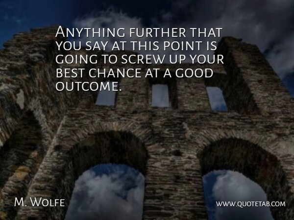M. Wolfe Quote About Best, Chance, Further, Good, Point: Anything Further That You Say...