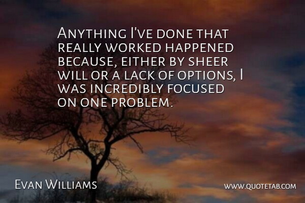 Evan Williams Quote About Either, Happened, Incredibly, Lack, Sheer: Anything Ive Done That Really...