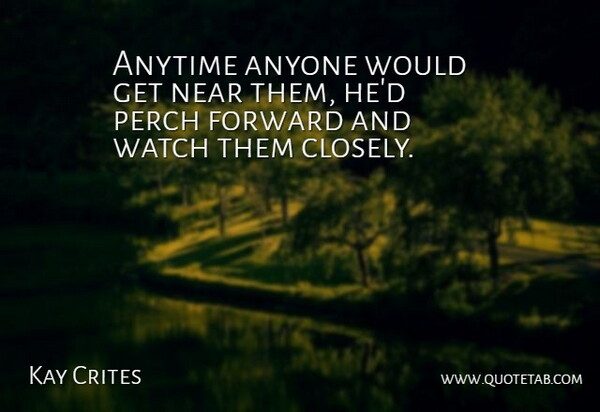 Kay Crites Quote About Anyone, Anytime, Forward, Near, Watch: Anytime Anyone Would Get Near...
