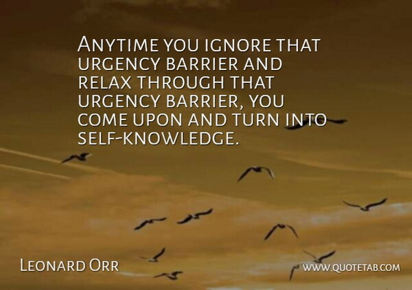 Leonard Orr Quote About Anytime, Barrier, Ignore, Knowledge, Relax: Anytime You Ignore That Urgency...