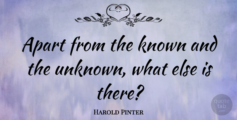 Harold Pinter Quote About Philosophy, Logic, Known: Apart From The Known And...