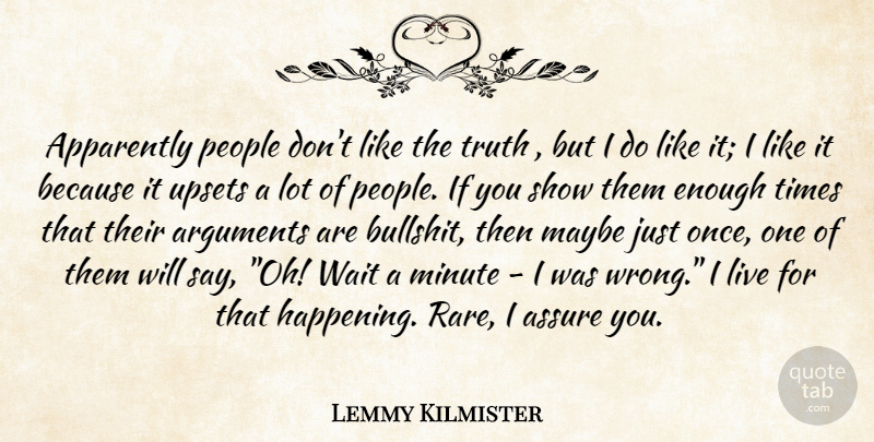Lemmy Kilmister Quote About Apparently, Assure, Maybe, Minute, People: Apparently People Dont Like The...