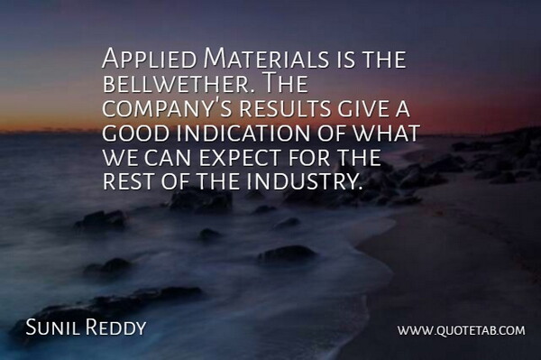 Sunil Reddy Quote About Applied, Expect, Good, Indication, Materials: Applied Materials Is The Bellwether...
