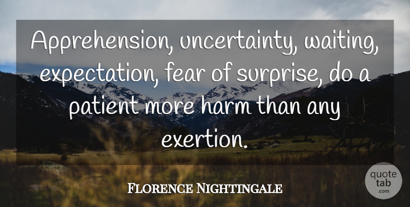 Florence Nightingale Quote About Nursing, Expectations, Nurse: Apprehension Uncertainty Waiting Expectation Fear...