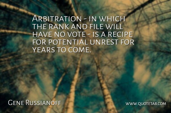 Gene Russianoff Quote About File, Potential, Rank, Recipe, Vote: Arbitration In Which The Rank...