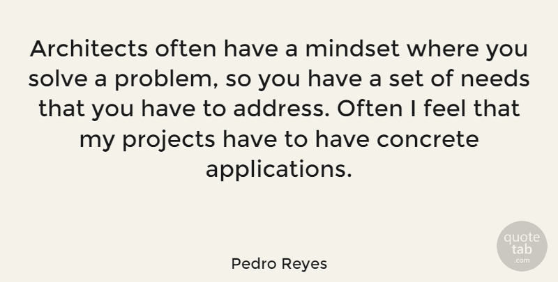 Pedro Reyes Quote About Concrete, Needs, Projects, Solve: Architects Often Have A Mindset...