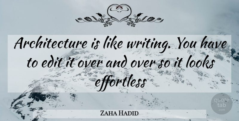 Zaha Hadid Quote About Writing, Looks, Architecture: Architecture Is Like Writing You...