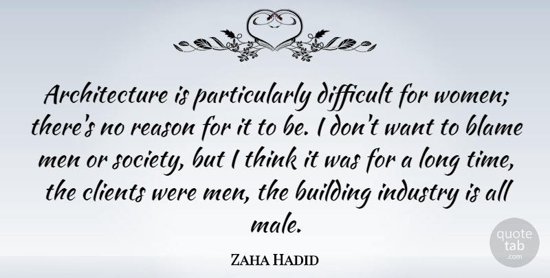 Zaha Hadid Quote About Men, Thinking, Long: Architecture Is Particularly Difficult For...
