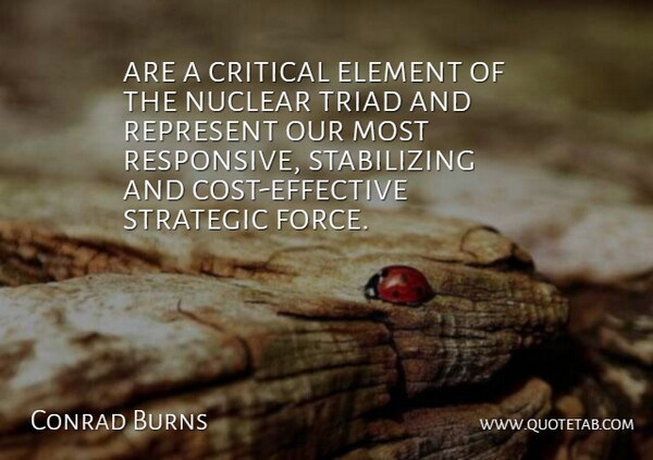 Conrad Burns Quote About Critical, Element, Nuclear, Represent, Strategic: Are A Critical Element Of...