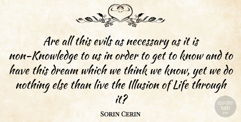 Sorin Cerin Quote About Dream, Evils, Illusion, Life, Necessary: Are All This Evils As...