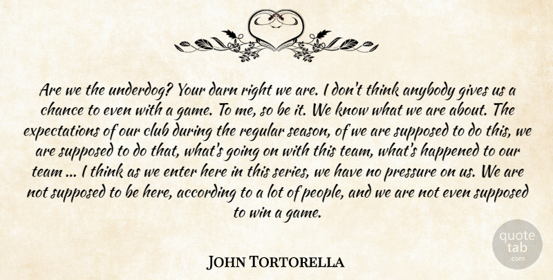 John Tortorella Quote About According, Anybody, Chance, Club, Darn: Are We The Underdog Your...