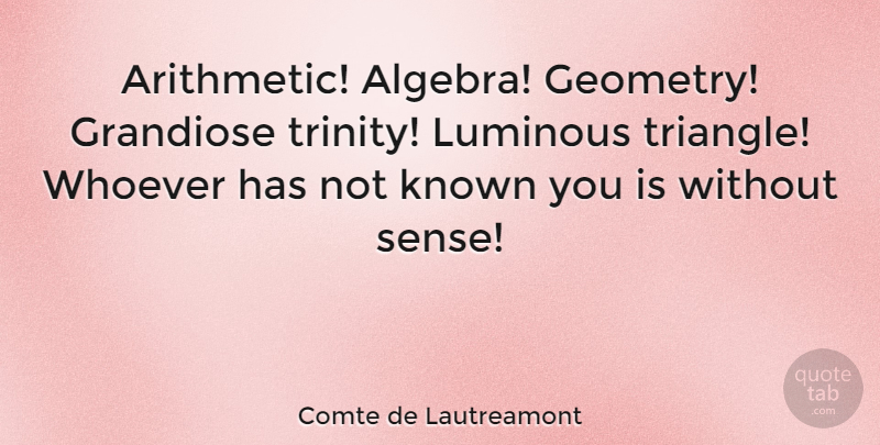 Comte de Lautreamont Quote About Grandiose, Known, Luminous, Whoever: Arithmetic Algebra Geometry Grandiose Trinity...