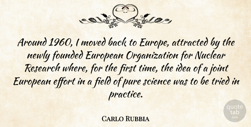 Carlo Rubbia Quote About Attracted, European, Field, Founded, Joint: Around 1960 I Moved Back...