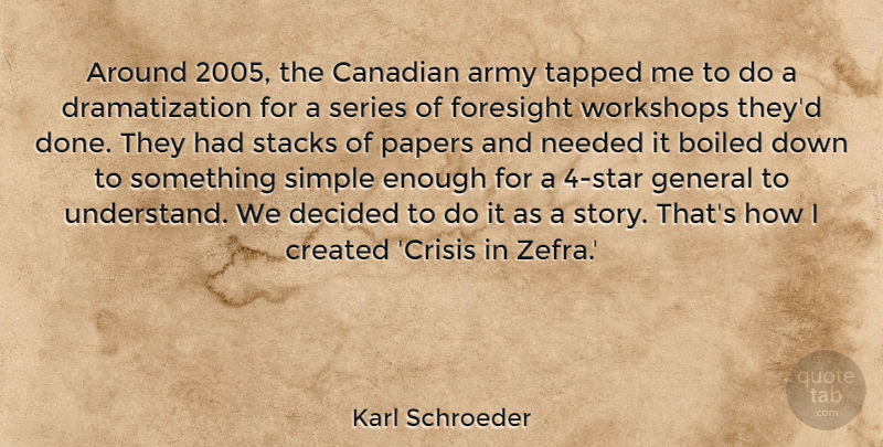 Karl Schroeder Quote About Canadian, Created, Decided, Foresight, General: Around 2005 The Canadian Army...