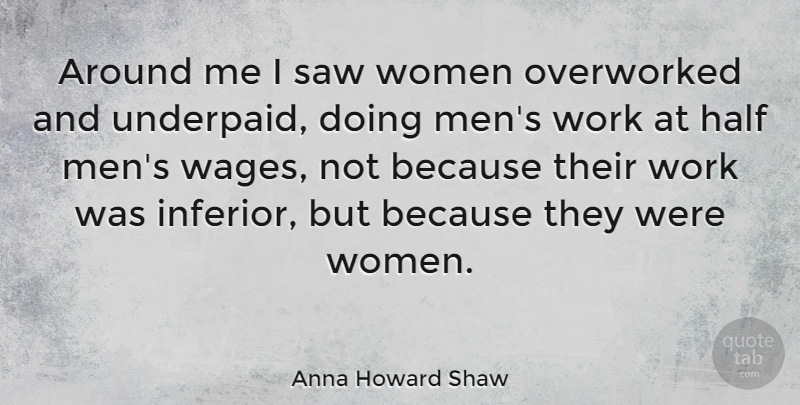 Anna Howard Shaw Quote About Men, Wages, Half: Around Me I Saw Women...