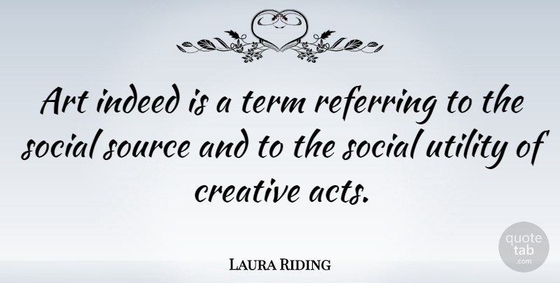 Laura Riding Quote About Art, Indeed, Referring, Source, Term: Art Indeed Is A Term...