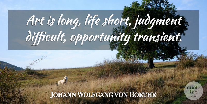 Johann Wolfgang von Goethe Quote About Art, Judgment, Life, Opportunity: Art Is Long Life Short...