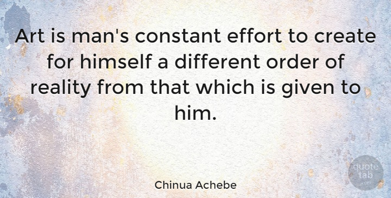 Chinua Achebe Quote About Art, Reality, Men: Art Is Mans Constant Effort...