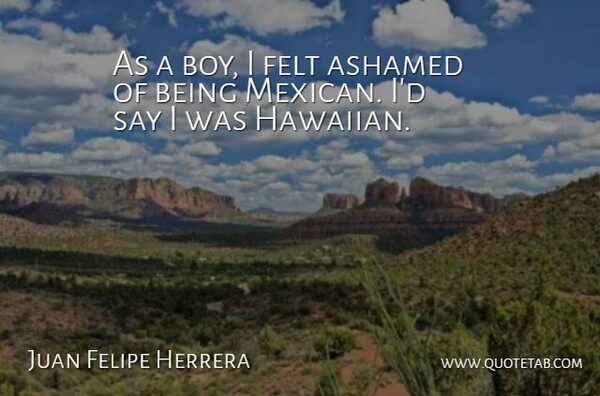 Juan Felipe Herrera Quote About Felt: As A Boy I Felt...