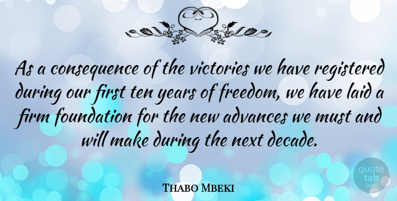 Thabo Mbeki Quote About Years, Victory, Next: As A Consequence Of The...