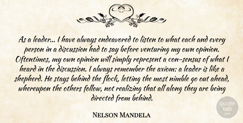 Nelson Mandela Quote About Leader, Nimble, Shepherds: As A Leader I Have...