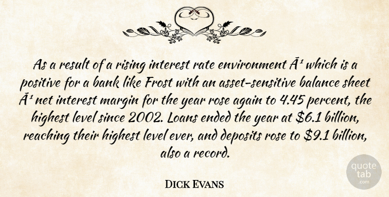 Dick Evans Quote About Again, Balance, Bank, Ended, Environment: As A Result Of A...