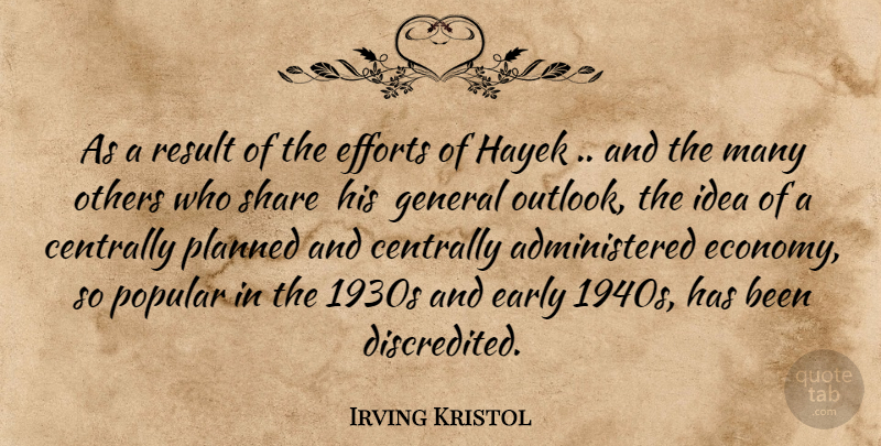 Irving Kristol Quote About Ideas, Effort, Hayek: As A Result Of The...
