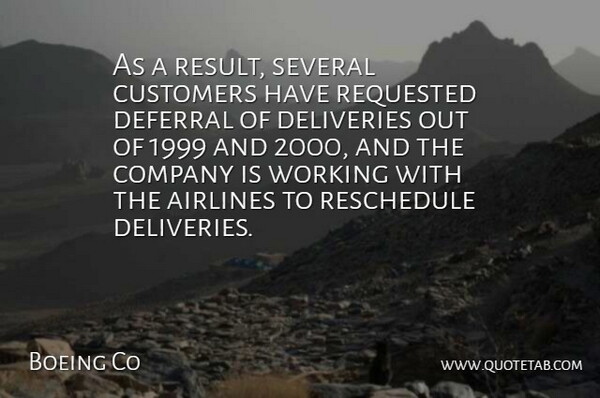 Boeing Co Quote About Airlines, Company, Customers, Several: As A Result Several Customers...